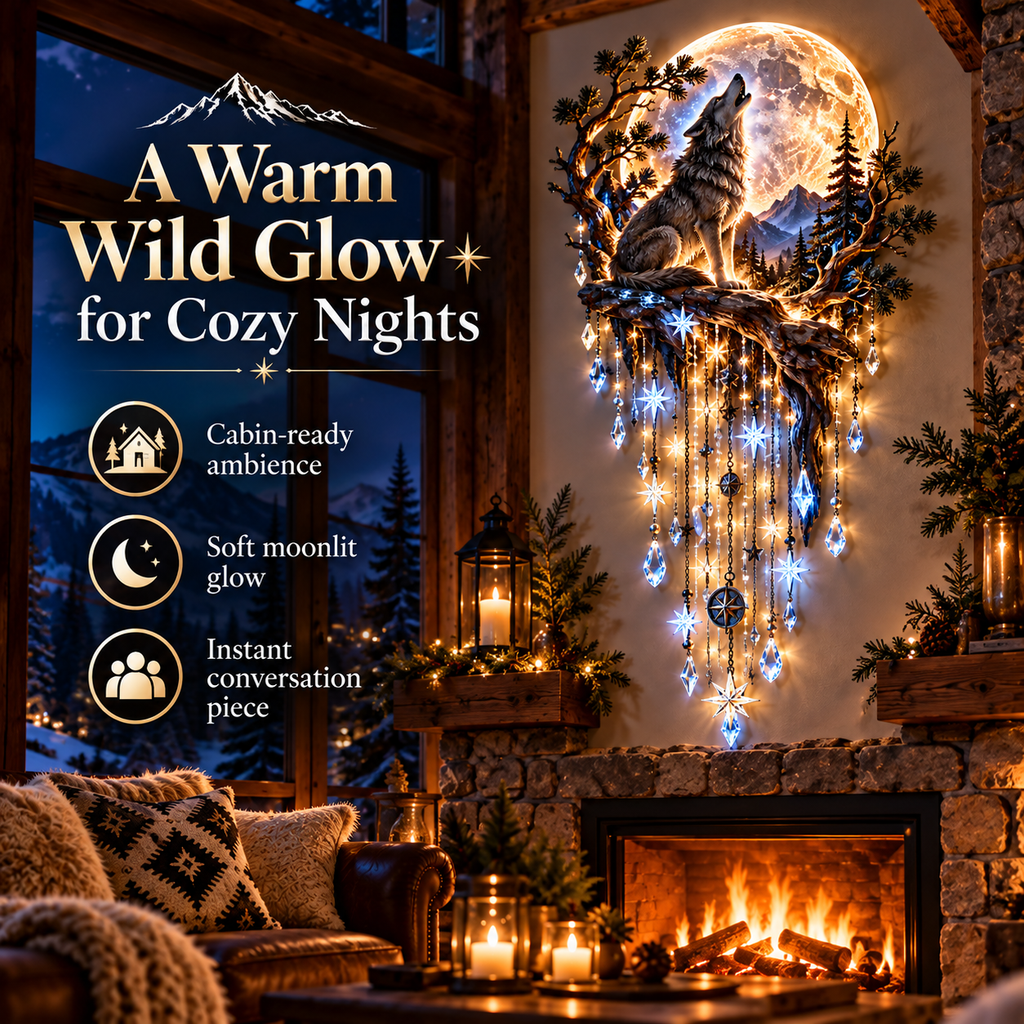 ⏳ Last Day 50% OFF-🐺🌕 Wolf Howling Moon Starfall Wall Light – Bring the Wild Home