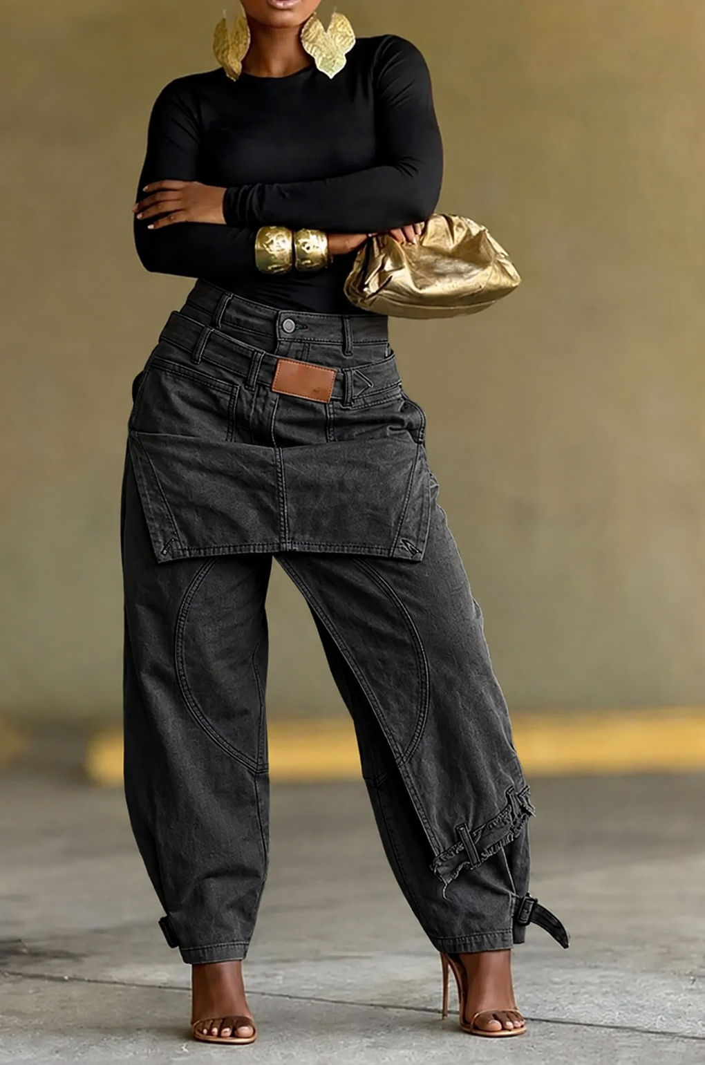Olive Green Multi-Pocket Cargo Barrel Pants