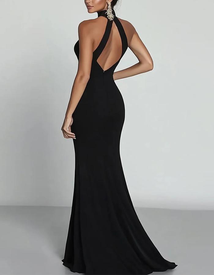 High Neckline and Keyhole Cutouts Maxi Dress