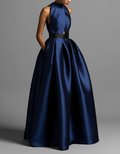 High Neckline Satin Maxi Dress