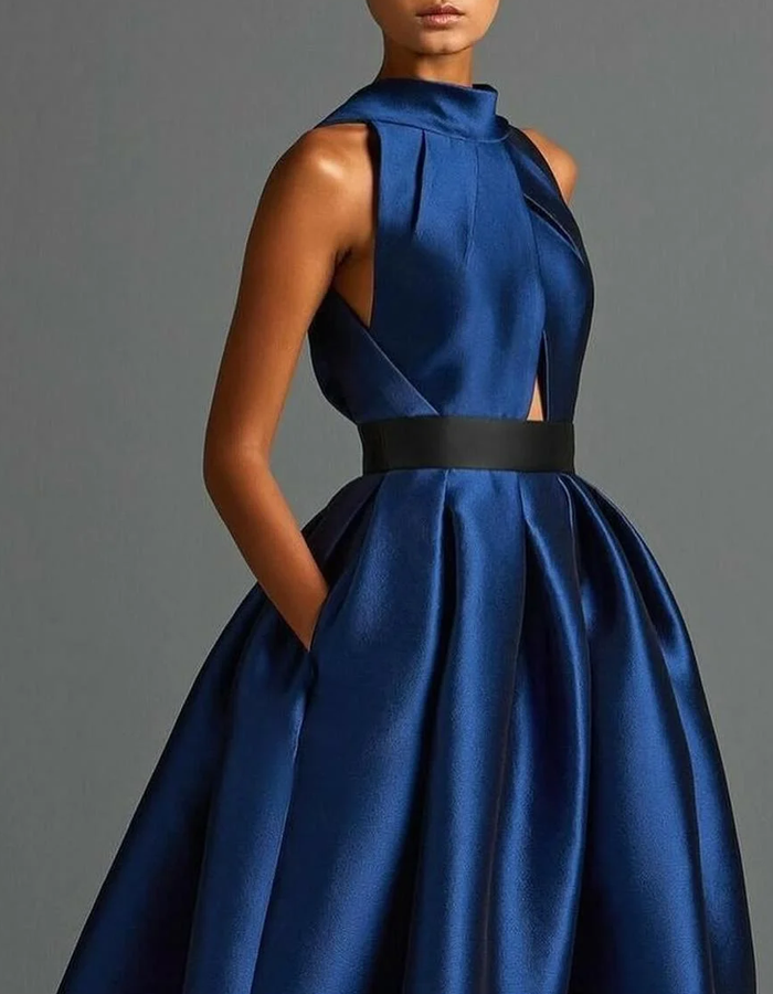 High Neckline Satin Maxi Dress