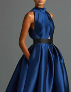 High Neckline Satin Maxi Dress