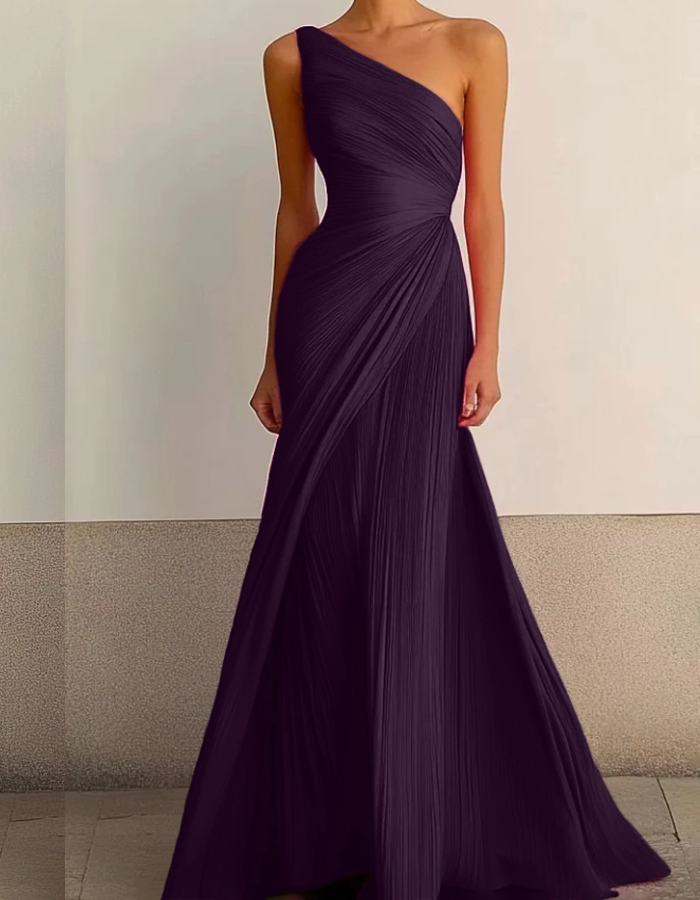 Red One-Shoulder Formal Maxi Dress
