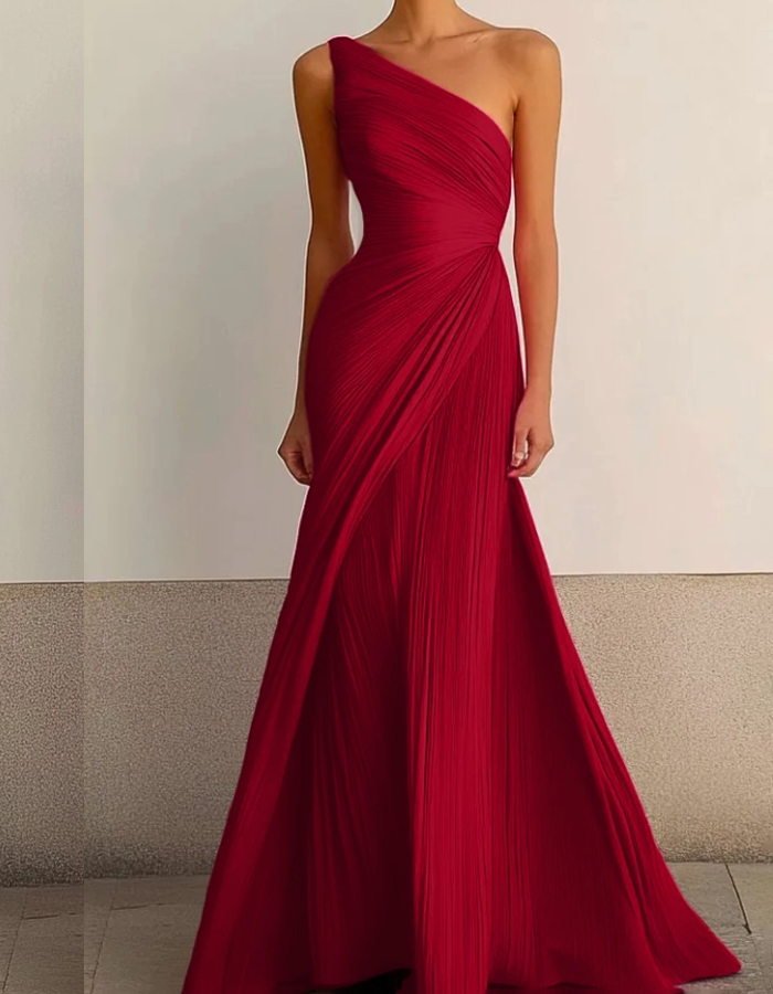 Red One-Shoulder Formal Maxi Dress