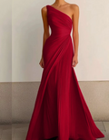 Red One-Shoulder Formal Maxi Dress