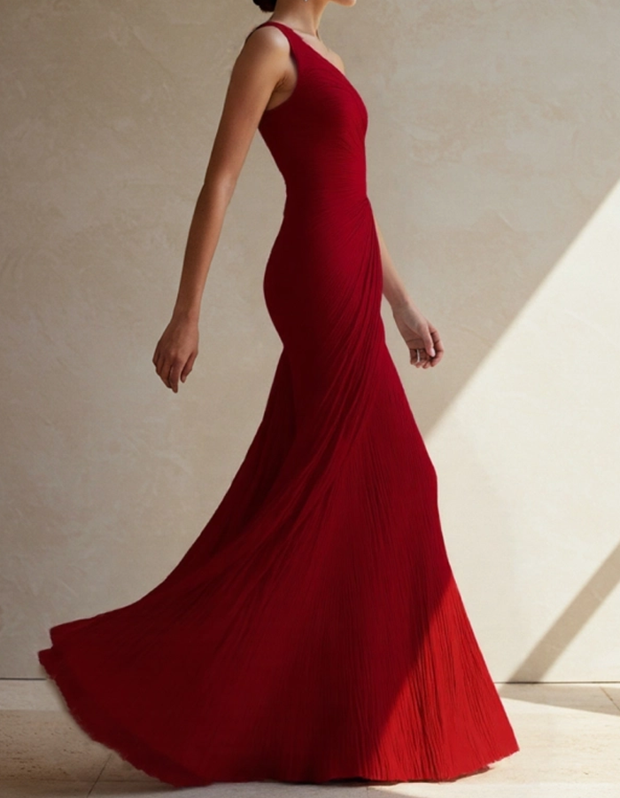 Red One-Shoulder Formal Maxi Dress