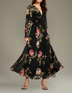 Black Floral Print Chiffon Maxi Dress