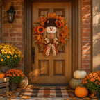 🍂 Lighted Scarecrow Fall Wreath for Front Door