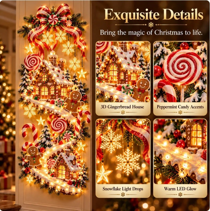 🍭 Sweet Gingerbread Village Wall Light – Glowing Christmas Wall Decor 🍭