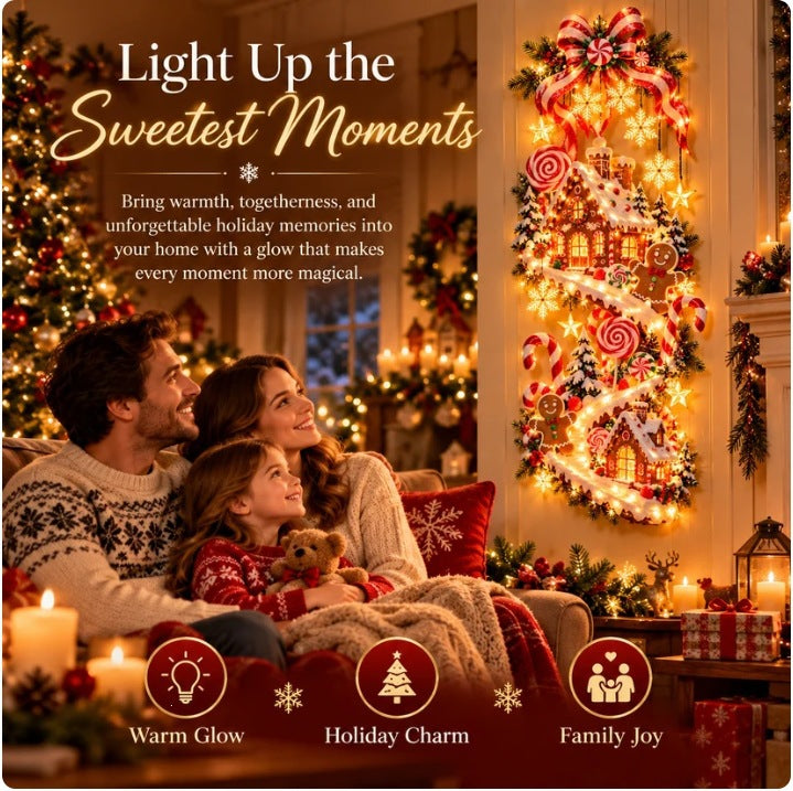 🍭 Sweet Gingerbread Village Wall Light – Glowing Christmas Wall Decor 🍭