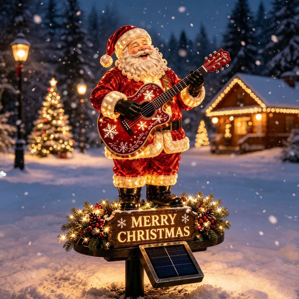 🎸 Guitar Santa Solar Christmas Garden Stake Light