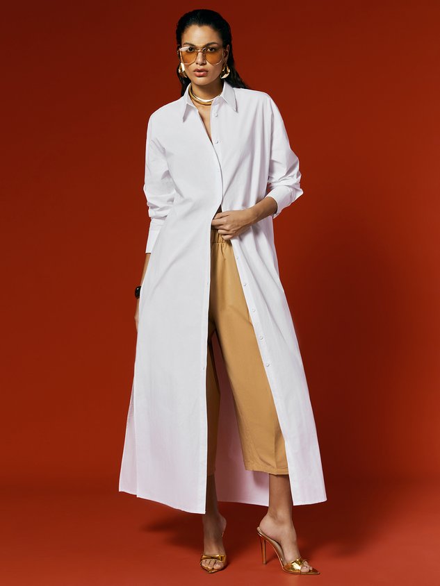Casual Cotton Loose Split Long Shirt