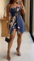 Blue Tropical Leaf Print Cutout Skort Set