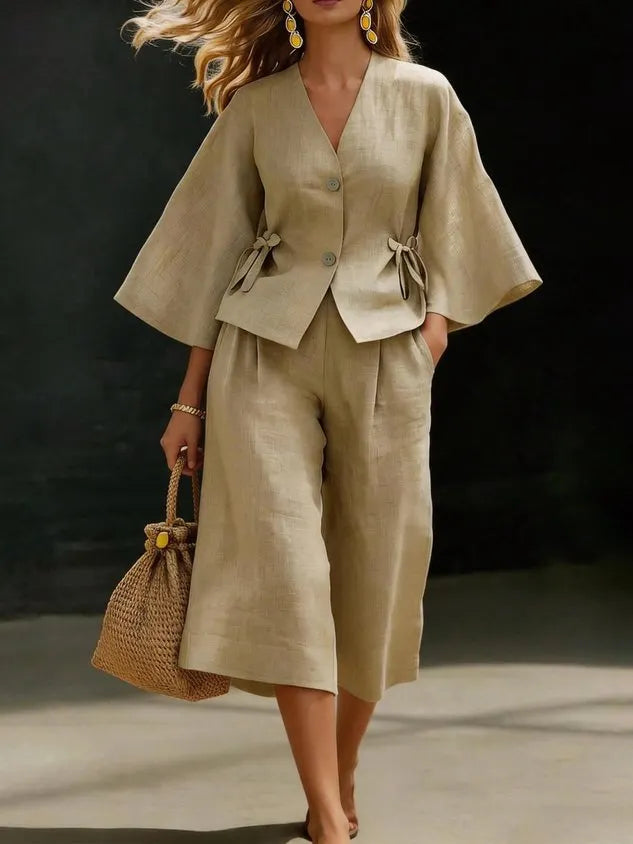 Cotton And Linen Casual Plain Distressing Wide Leg Pants