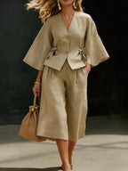 Cotton And Linen Casual Plain Distressing Wide Leg Pants