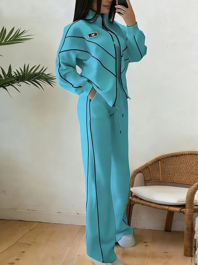 Casual High Waist Wide Leg Pants Color Block H-Line Daily Trousers