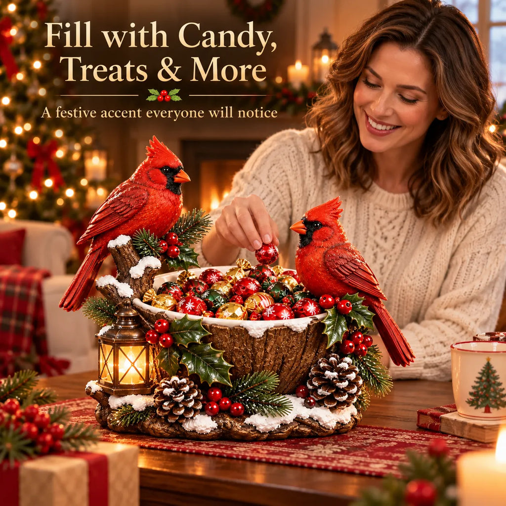 Cardinal Christmas Treat Bowl – Lighted Holiday Candy Bowl & Tabletop Decor