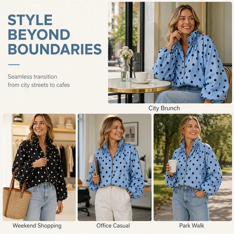 ⏳LAST DAY SALE £23.99!!🖤🤍Playful Polka Dots, Statement Sleeves | Women's Oversized Zipper Jacket