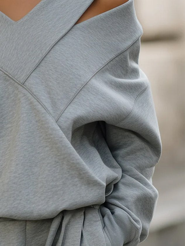 Casual Plain Asymmetrical Loosen Sweatshirt