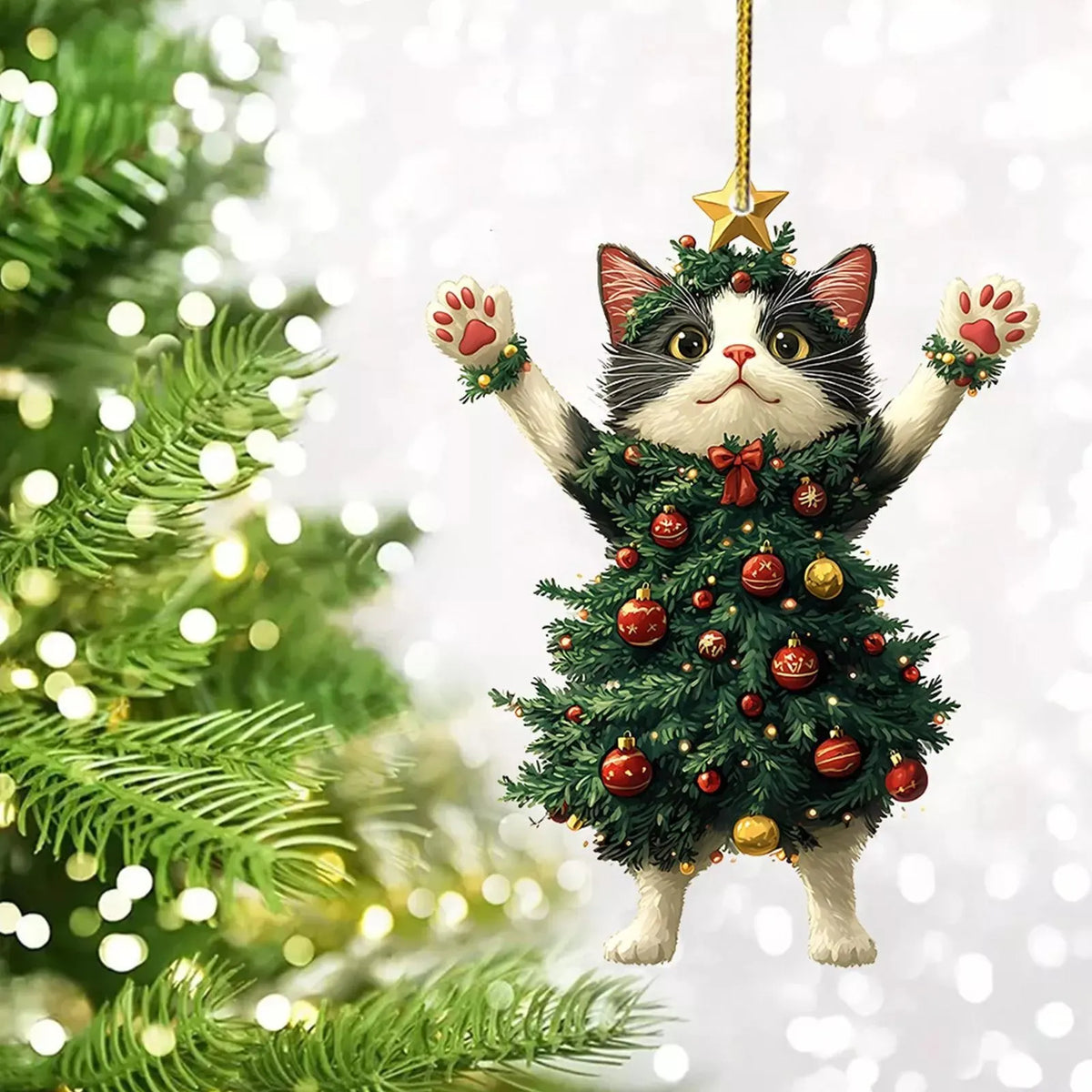 🎄Funny Black and White Cats Christmas Ornament