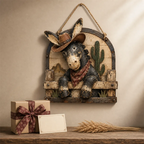 🌵 Rustic Cowboy Donkey Wall Hanging – Western Farmhouse Décor & Country Keepsake