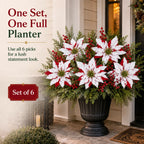 🎄Christmas Poinsettia Planter Inserts – Set of 6 Red & White Holiday Floral Picks