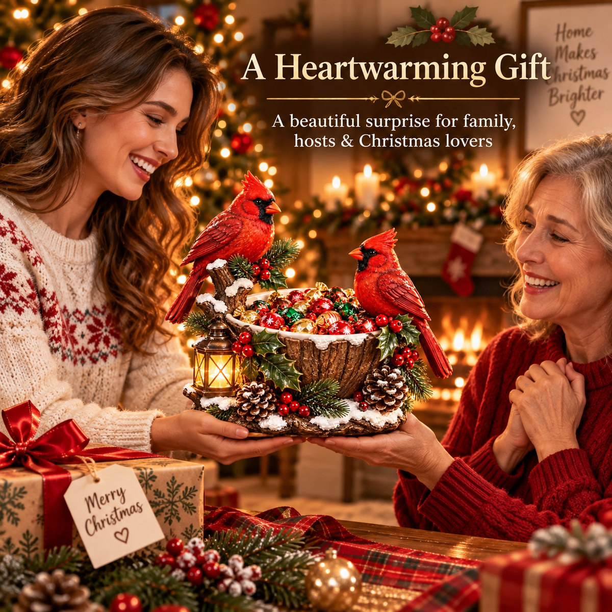 Cardinal Christmas Treat Bowl – Lighted Holiday Candy Bowl & Tabletop Decor