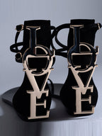 Metal Letters Split-Joint Bandage Open Toe Sandals