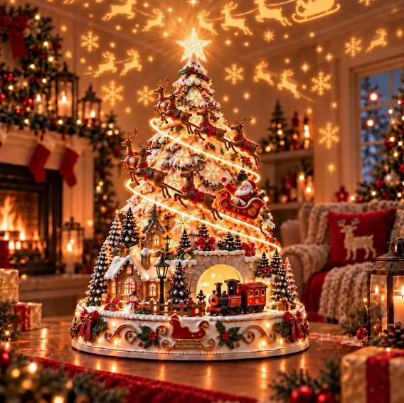 🔥 LAST DAY 49% OFF⭐🎄 Christmas Village Tree Tabletop Decor With Projector