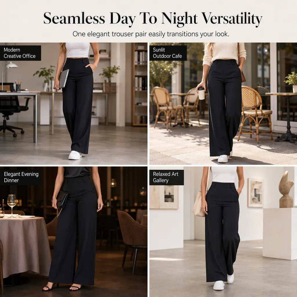 ⏳LAST DAY SALE ONLY ￡16.99!!👖 Women's Casual High Waisted Wide Leg Tailored Pants with Flowy Drape