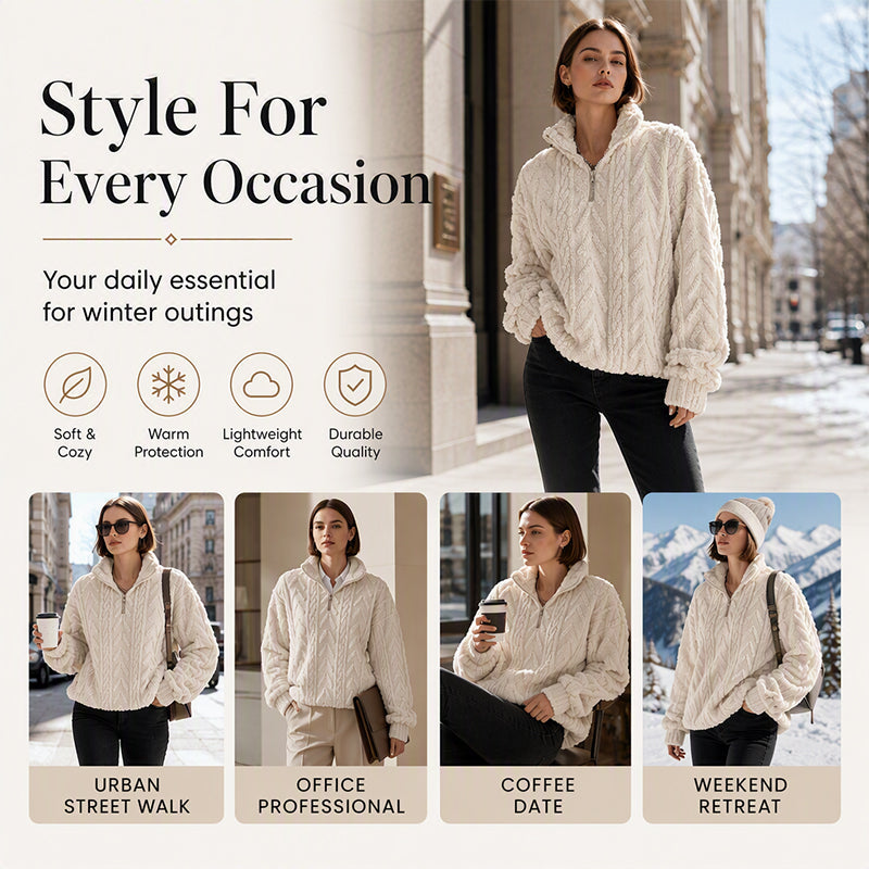 ⏳LAST DAY SALE ONLY￡17.99!!🌿Women's Warm Quarter Zip Cable Knit Sweatshirt