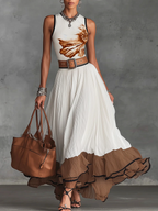 Urban Color Block Maxi Skirt No Belt