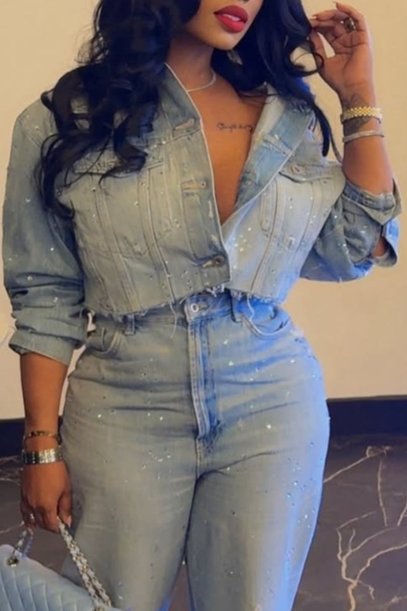 Light Blue Rhinestone Denim Co-Ord Set