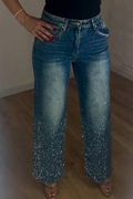 Women's Rhinestone Washed Casual Jeans