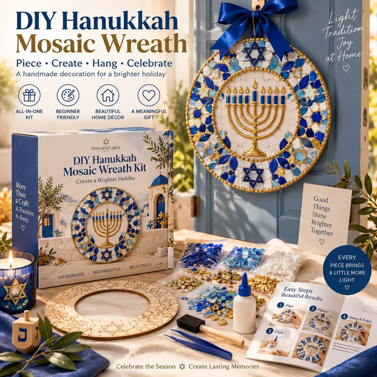 🕎 Beginner-Friendly Hanukkah Mosaic Wreath DIY Kit