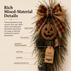 🎃🍂 Rustic Halloween Pumpkin Door Swag – Plaid Bow & Bell Hanging Décor