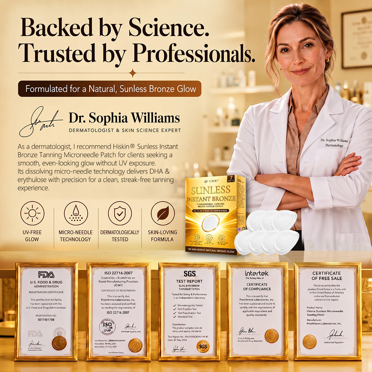 Official Store | Hiskin® Sunless Instant Bronze Tanning Microneedle Patch US (Just once a day) Visible Bronze Glow in 7 Days No UV, No Orange, No Streaks, No DHA, No Mess.