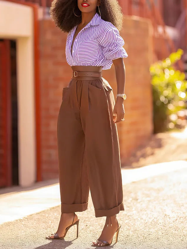 Casual Plain Pockets Turnip Pants No Belt