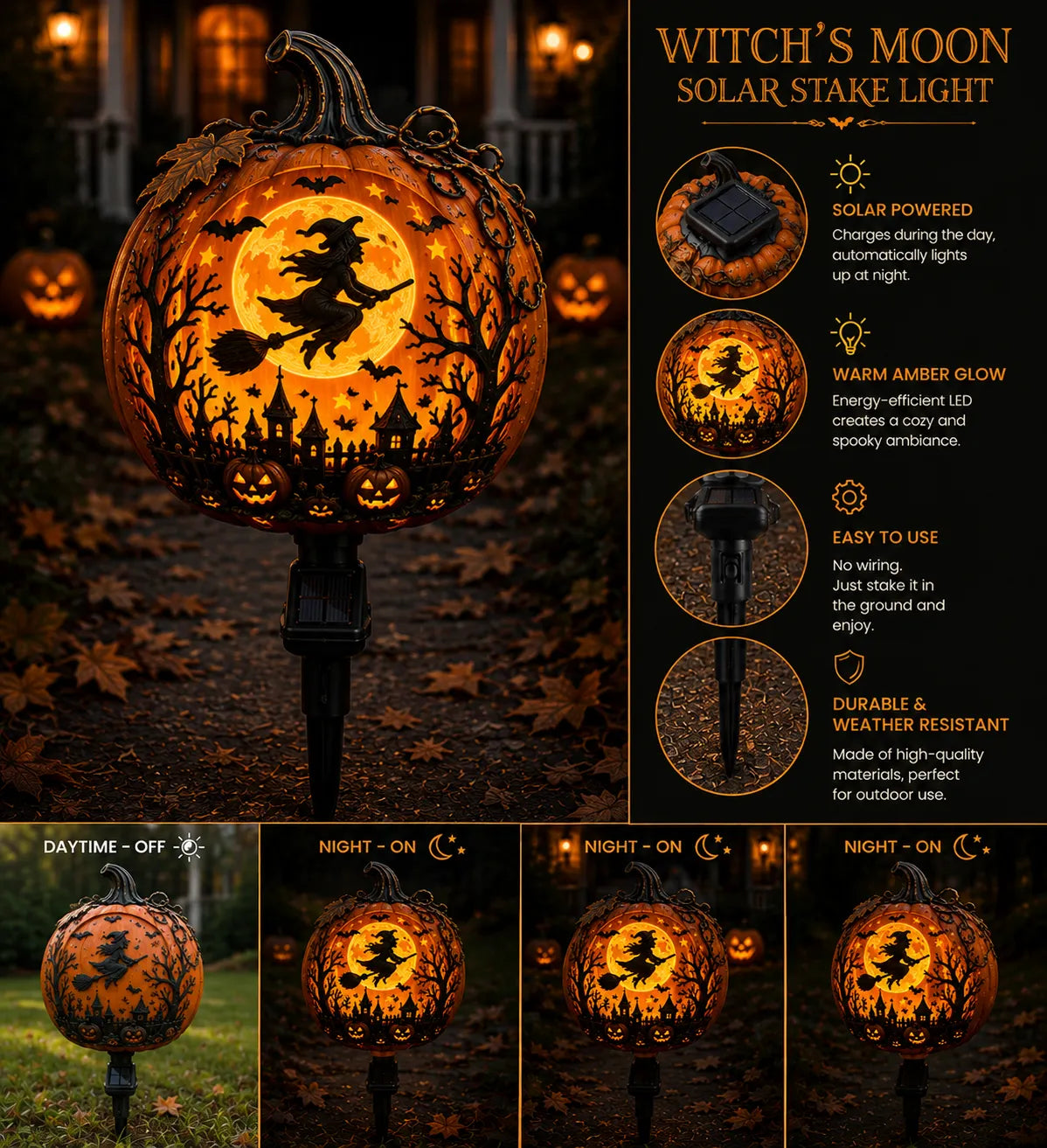 🎃 Solar Halloween Pumpkin Garden Stake Light