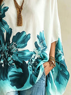 Casual Floral Printing Boat Neck Blouse