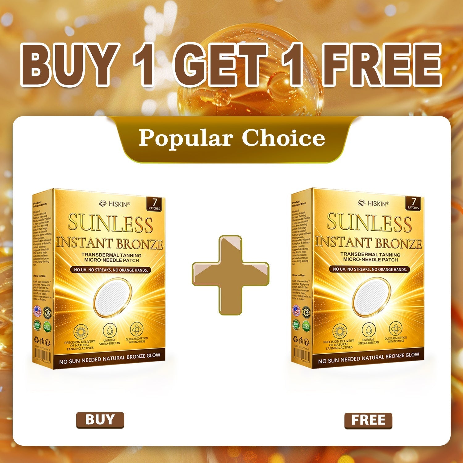 Official Store | Hiskin® Sunless Instant Bronze Tanning Microneedle Patch US (Just once a day) Visible Bronze Glow in 7 Days No UV, No Orange, No Streaks, No DHA, No Mess.