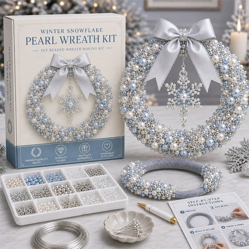 🎄 DIY Pearl Christmas Wreath Kit – Mini Handmade Bead Ornament for Tree, Bag & Decor
