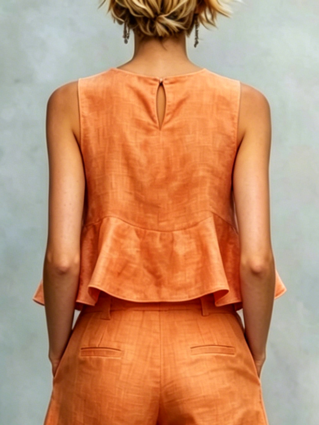 Cotton Casual Solid Relaxed Plain Peplum Sleeveless Blouse