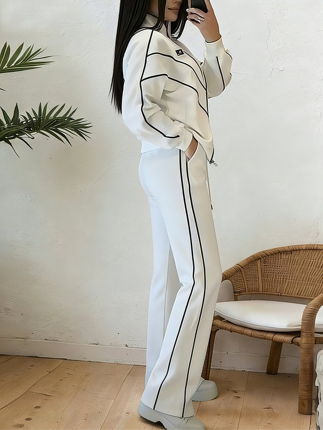 Casual High Waist Wide Leg Pants Color Block H-Line Daily Trousers