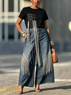 Casual Text Letters Tassel T-shirt