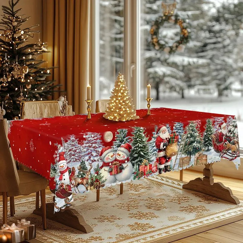 🎄 Jolly Santa & Reindeer Christmas Tablecloth🧼Festive, Family-Ready & Machine Washable! 🎁