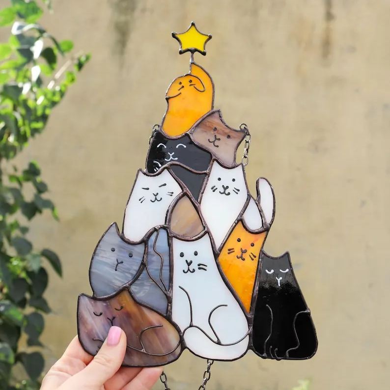😻Cat Christmas Tree Suncatcher Ornament