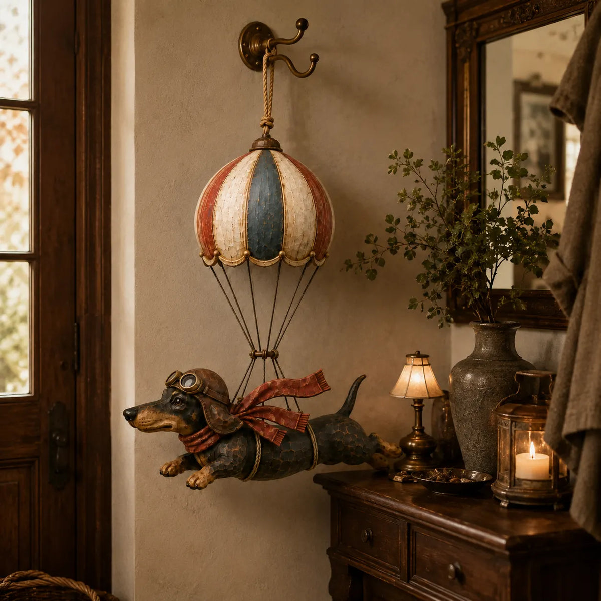 Vintage Flying Dachshund Hot Air Balloon Decor 🐶 – Handmade Retro Dog Ornament