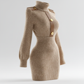 Women's Autumn Winter Turtleneck Cable Knit Dress - Waist-Cinching Slim Bodycon Sweater Dress