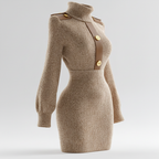 Women's Autumn Winter Turtleneck Cable Knit Dress - Waist-Cinching Slim Bodycon Sweater Dress